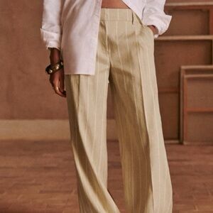 Sézane Light Beige Pinstripe Wide-Leg Trousers